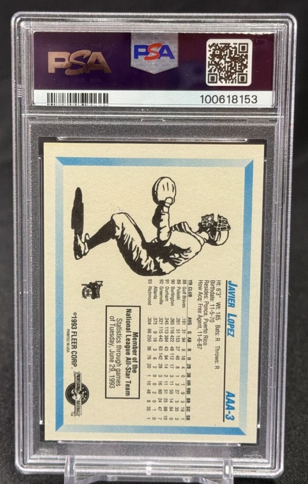 Javy Lopez Auto PSA Authentic #3 1993 Fleer Procards Triple A All-Stars - Image 2 of 2