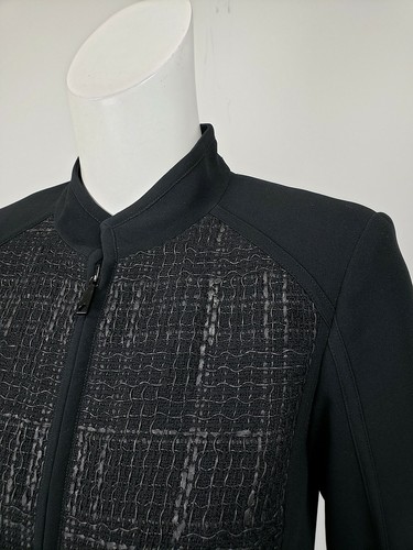 CARLISLE Jacket Black Crepe Boucle Tweed Panel Zip Front sz 2 - Picture 2 of 4