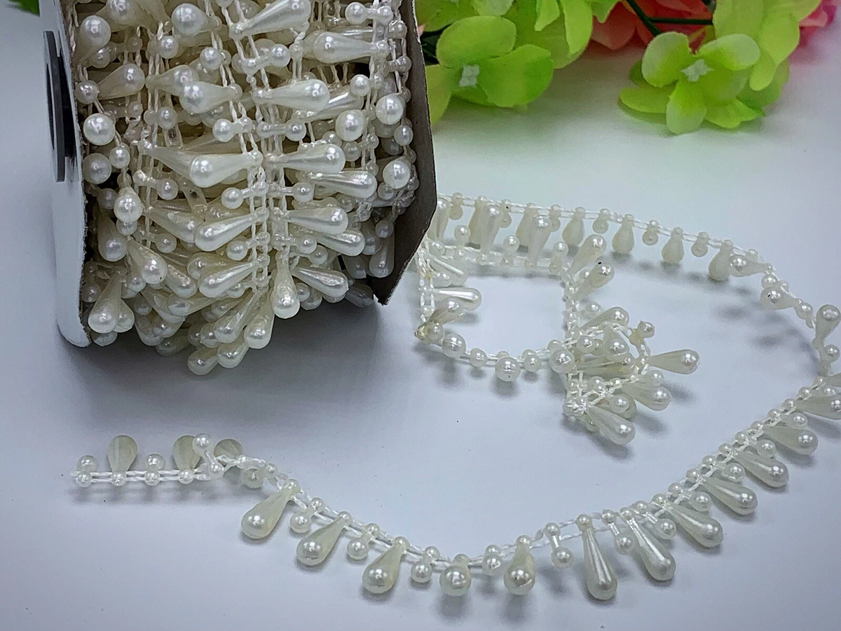 White Teardrop Pearls String Beads Garland Sewing Trim Craft Wedding Crafts