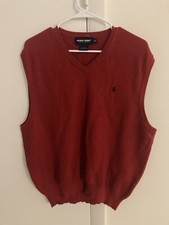 Polo Golf Ralph Lauren Sweater Vest Men's XL Red 100 Cotton Knit V-Neck Vintage