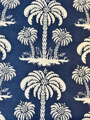 Thibaut Fabric Palm Island Navy F913149 Linen Blend 2 2/8 Yards - Picture 2 of 5