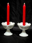 Indiana Glass Colony Harvest Milk Glass Flower Candlestick Holders Pair Vintage