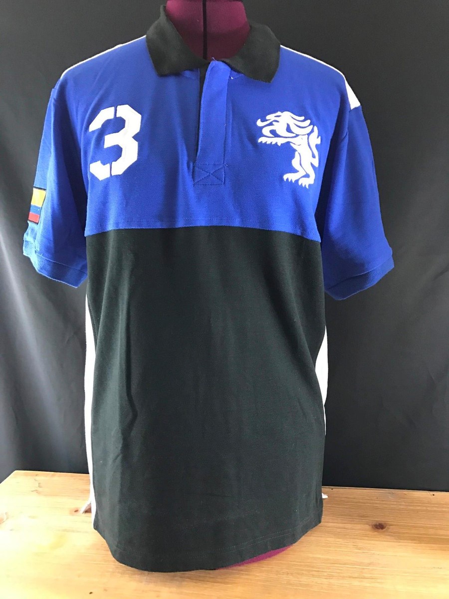 NWT American Ranger COLOMBIA FLAG Soccer RUGBY Polo Shirt BLUE/BLACK World  Cup