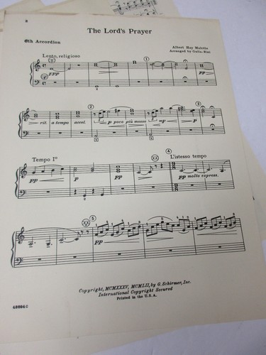 Albert Hay Malotte The Lord's Prayer Accordition Ensemble Sheet Music G Schirmer - Picture 6 of 11