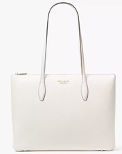 Kate Spade All Day Large Zip Top Tote White Leather Laptop Bag PXR00387 NWT FS