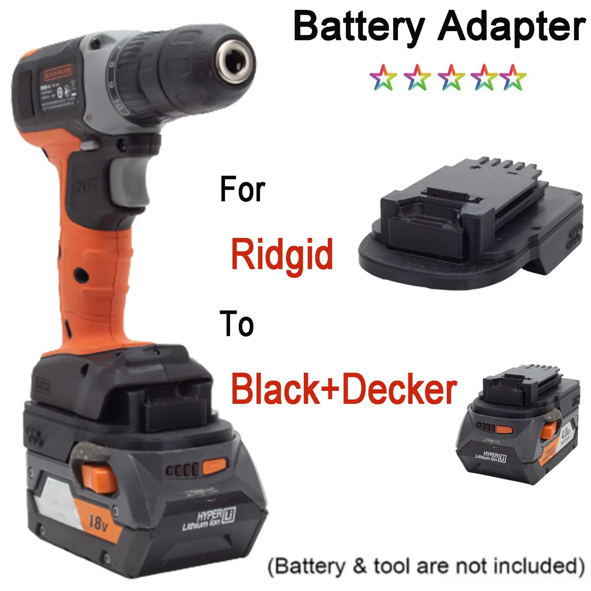 1x Adapter Upgrade Black and Decker 20v MAX (Not 18v) Tool To Ridgid 18v  Battery