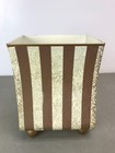 Gold Stripe Splatter Paint Metal Waste Basket Basket with 3 Wood Knobs for Legs