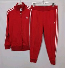 Adidas S Originals Tracksuit 2 PC Set Red White Side Stripes Jogger Pants Jacket