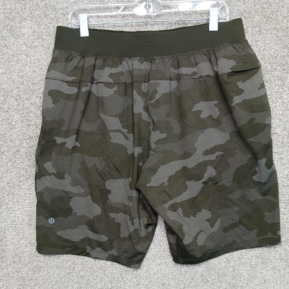 Pantalones Cortos Lululemon Para Hombre 34 Verde Camuflaje Malla Cintura Elástica Cordón Atlético Foto 3 de 4