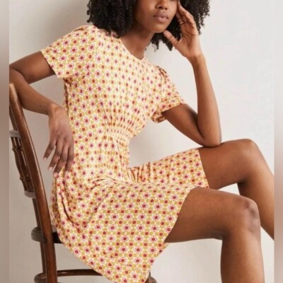 Boden Floral Crew Neck Jersey Short Sleeve Mini Dress Size 4 | eBay