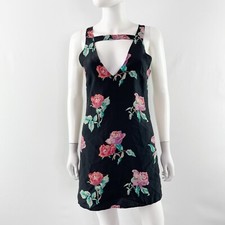 Stone Cold Fox Black Floral LOTUS Mini Dress Size 1 US S Peony Print 100 Silk