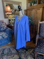 New Blue Chambray Denim Shift Shirt Dress Modern Lace Up Front L 40” 34”