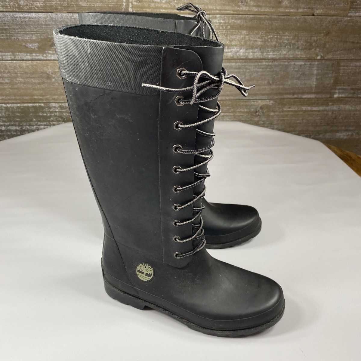 Timberland Womens Tall Boots Size Lace Up Rubber Rain Fishing