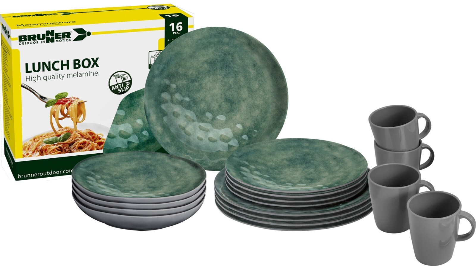 Brunner Venetian Sea Green 16pc Stone Touch Melamine Lunchbox Tableware Set