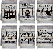 Boyiee Set of 6 Camping Kitchen Towels Happy Camper 24 x 16 Inches, Rustic 