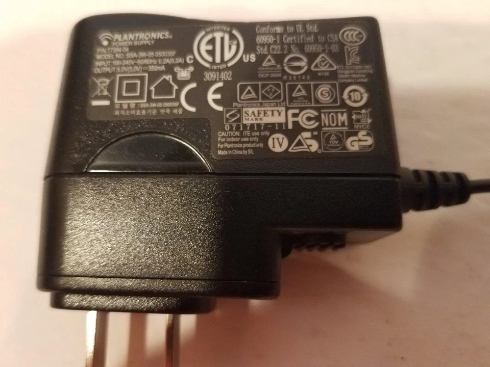 Plantronics AC Power Supply #SSA-3W-05 050035F Output 5.0V-350mA Used - Image 2 of 4