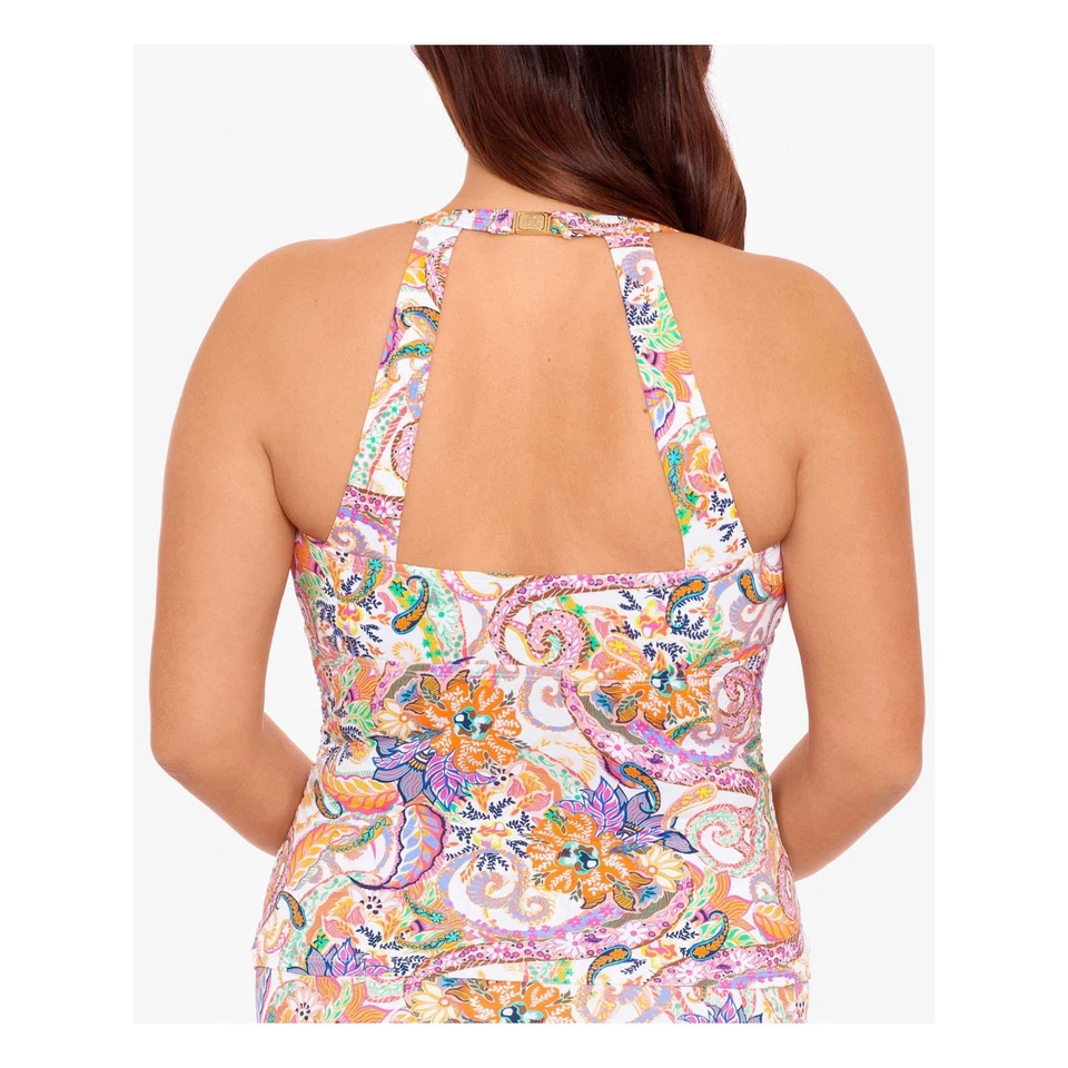Lauren Ralph Lauren Women's Multi Color Side-Ruched Deep Swimsuit Top 16W - Image 2 of 3
