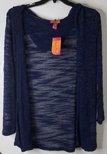 Catch My I Women's Navy Long Hooded Knit Long Open-Front Cardigans Sz Small New
