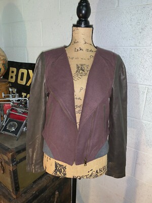 Esprit Asymmetric Biker Wool And Leather Jacket M/L