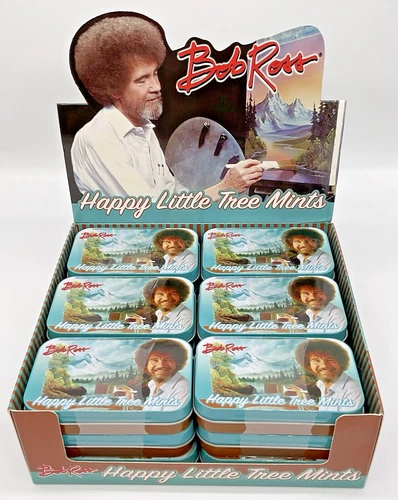 Bob Ross Happy Little Tree Mints in Collectible Tin 3 oz. 3 3/4"x2 1/2"x3/4"
