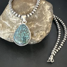 Men Women Navajo Sterling Silver Blue Spiderweb Turquoise Necklace Pendant 16224