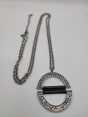 Ciondolo vintage Premier Designs 36" + 2" tono argento strass tondi anni 90 - Foto 1 di 18