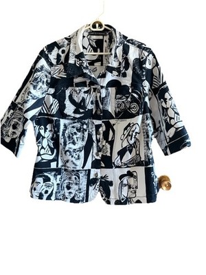 Mirror Image Mod Art Abstract Black & White Faces 2-Pkt Stretchy Jacket Wm's XL