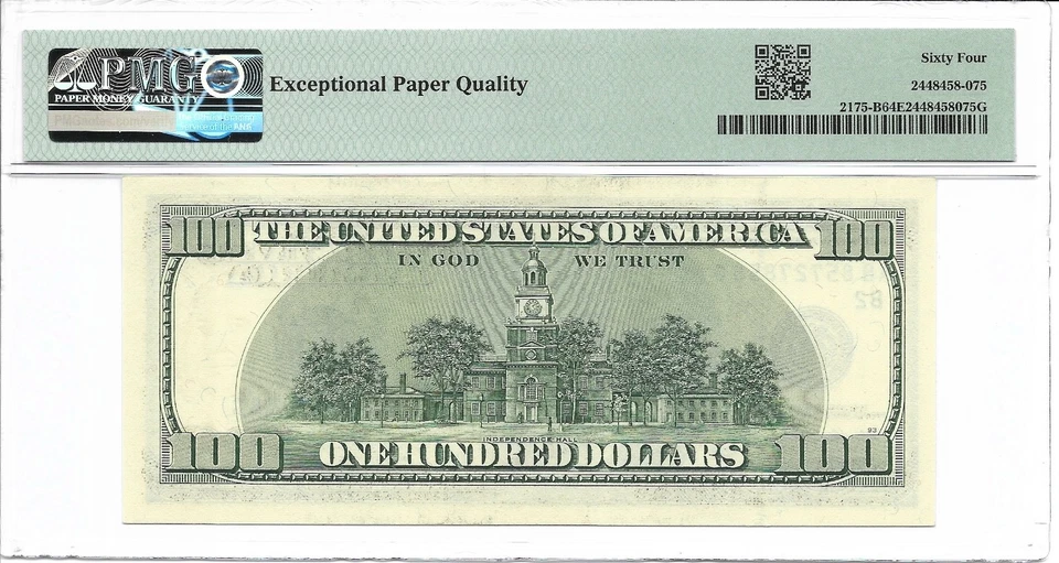 1996 $100 NEW YORK FRN. PMG Choice Uncirculated 64 EPQ Banknote. - Image 2 of 2