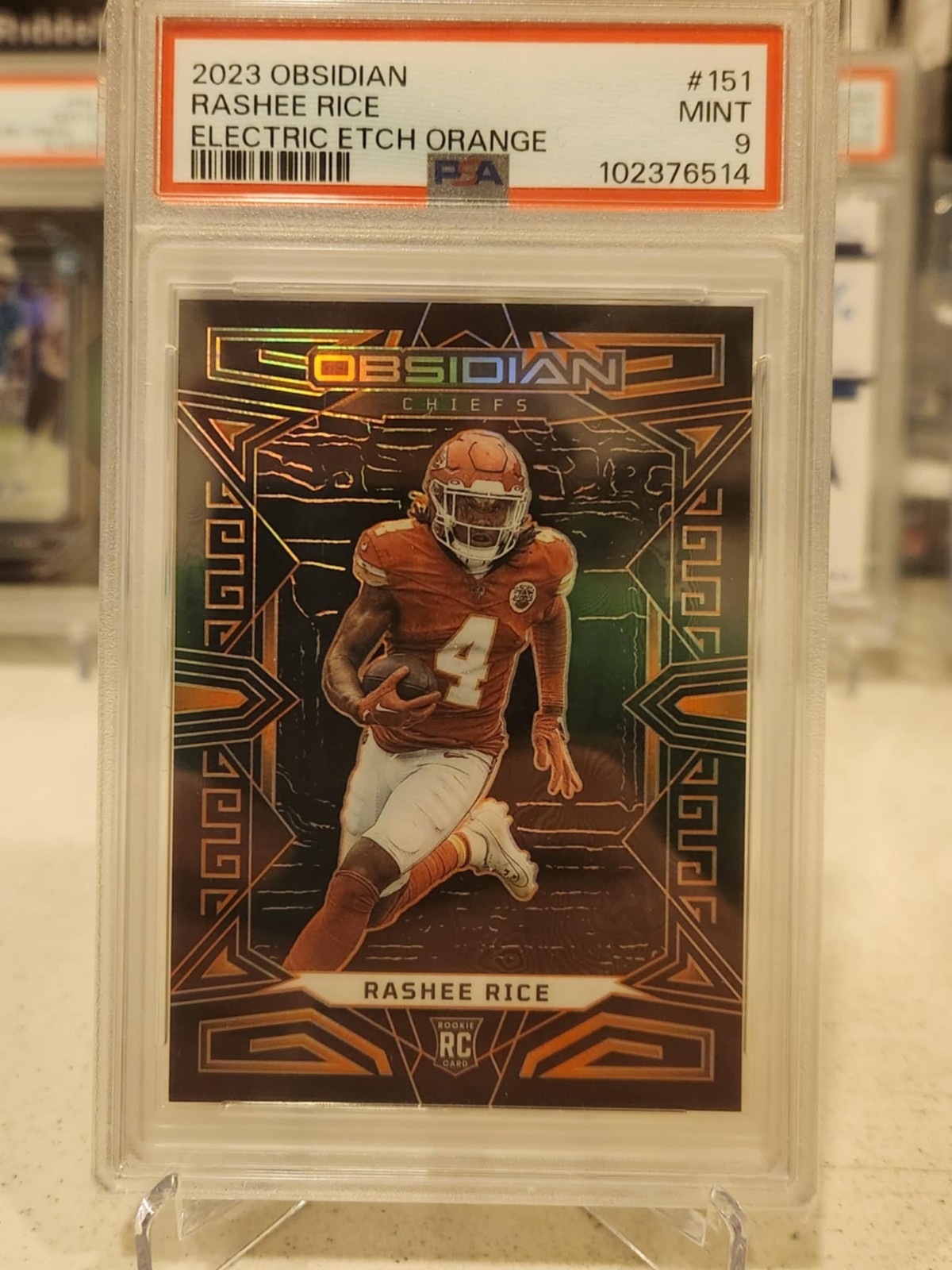 2023 Obsidian Rashee Rice Electric Etch Orange/49 PSA 9 Kansas City Chiefs