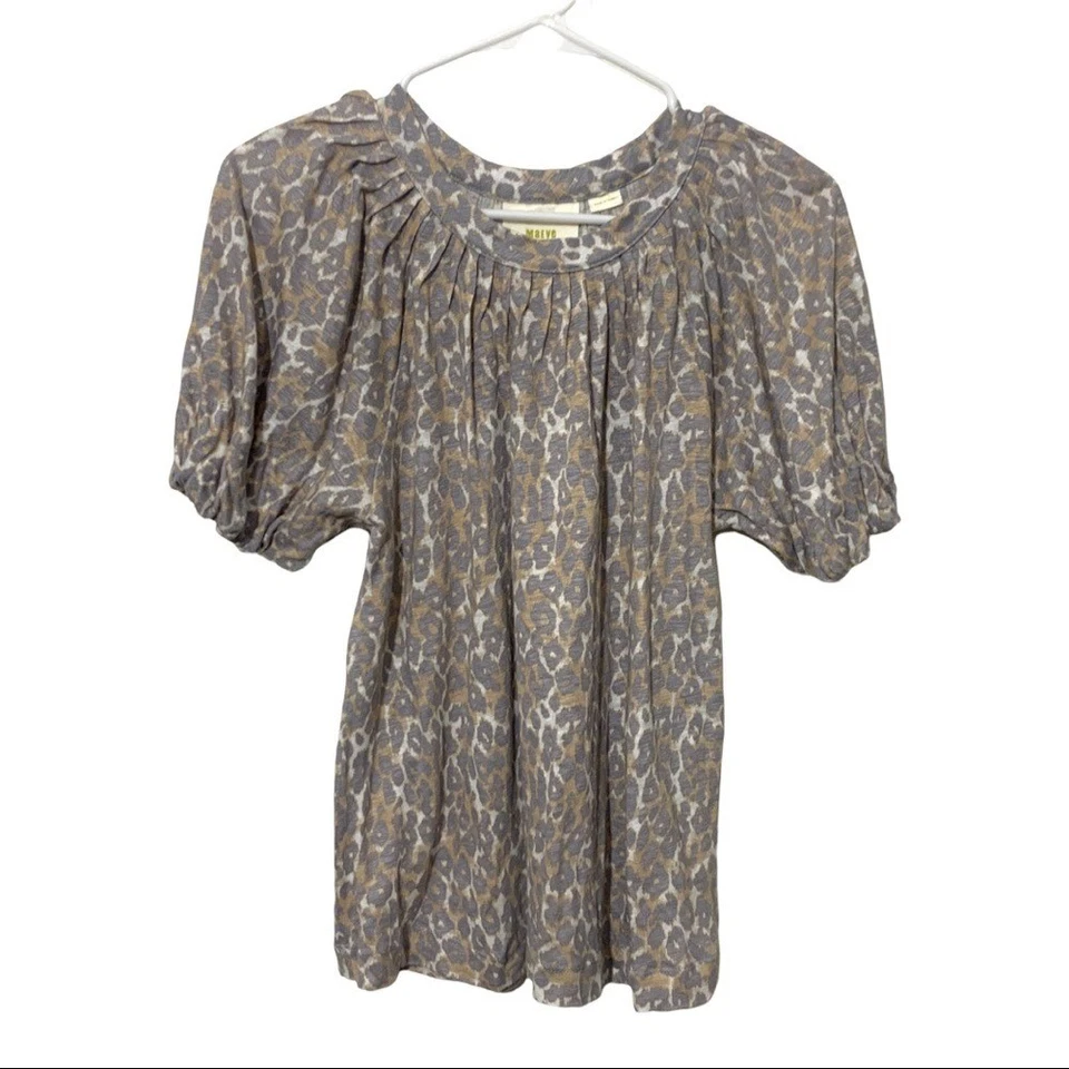 Top manga abullonada Anthropologie Maeve lino leopardo talla S