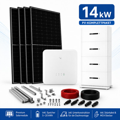 14kW Solaranlage Komplettset GoodWe Hybrid Wechselrichter Speicher Module