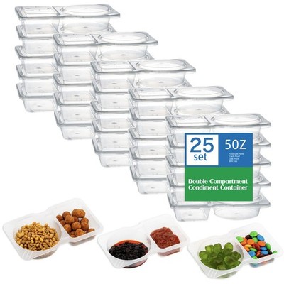 25 Pack Double Compartment Condiment Container with Lid, 5oz Disposable Small...