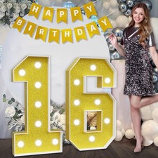 imprsv Marquee Numbers Gold 16th-Birthday Decorations: Large 3ft Light Up Num...