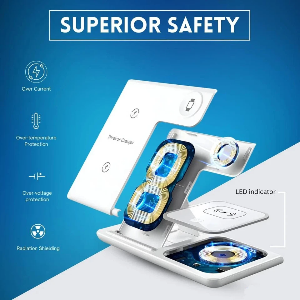 Wireless Charger For iPhone , Apple Watch AirPods 3 in 1  Charging Station Stand - Image 2 of 4