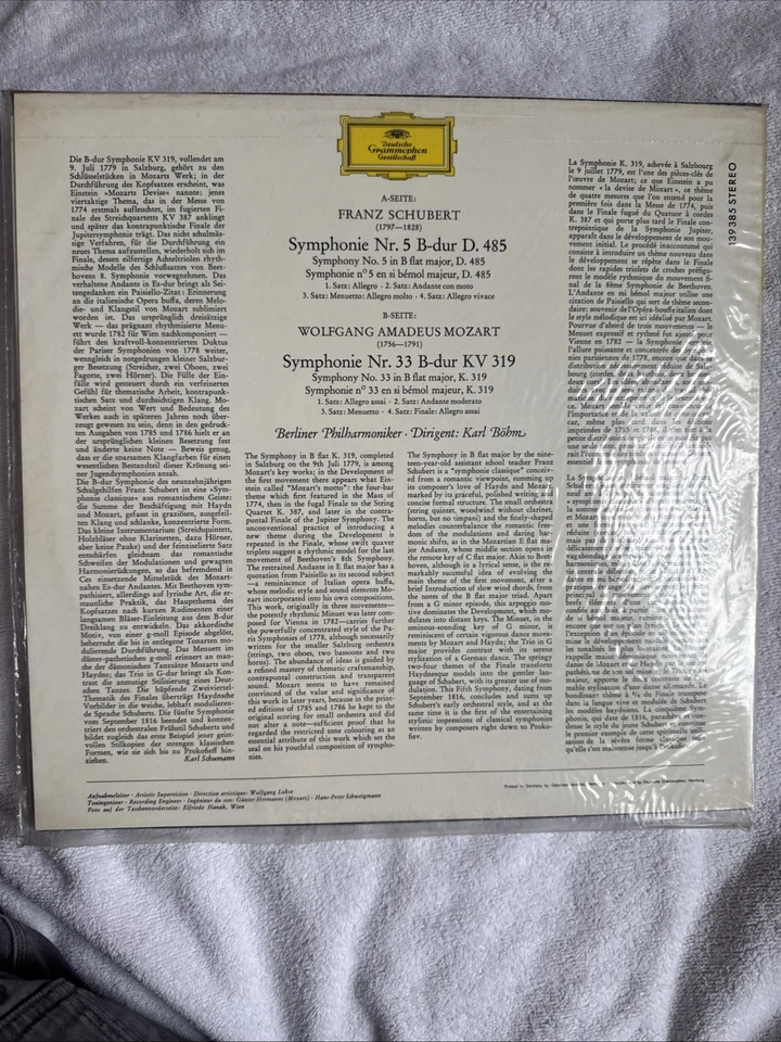 Schubert Symphony 5 Mozart 33 Berliner Philharmoniker Karl Böhm DG 139 385 Tulip - Image 2 of 2