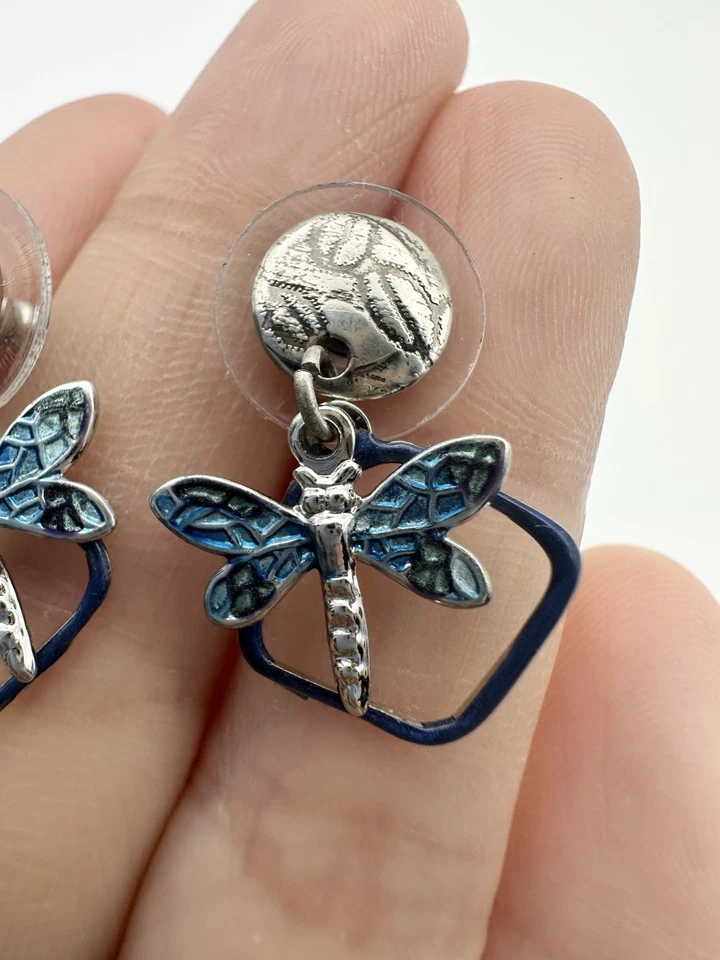 Pendientes Libélula Bosque Plata Artesanales Acero Quirúrgico Poste Alambre EE. UU. Foto 3 de 4