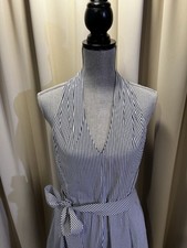 Talbots Blue And White Cotton Lined Dress With Pockets