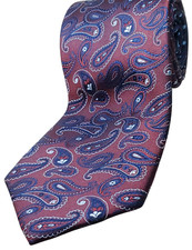 TOMMY HILFIGER 100 Silk Tie Men's 62" Long Burgundy Red Blue Paisley NEW