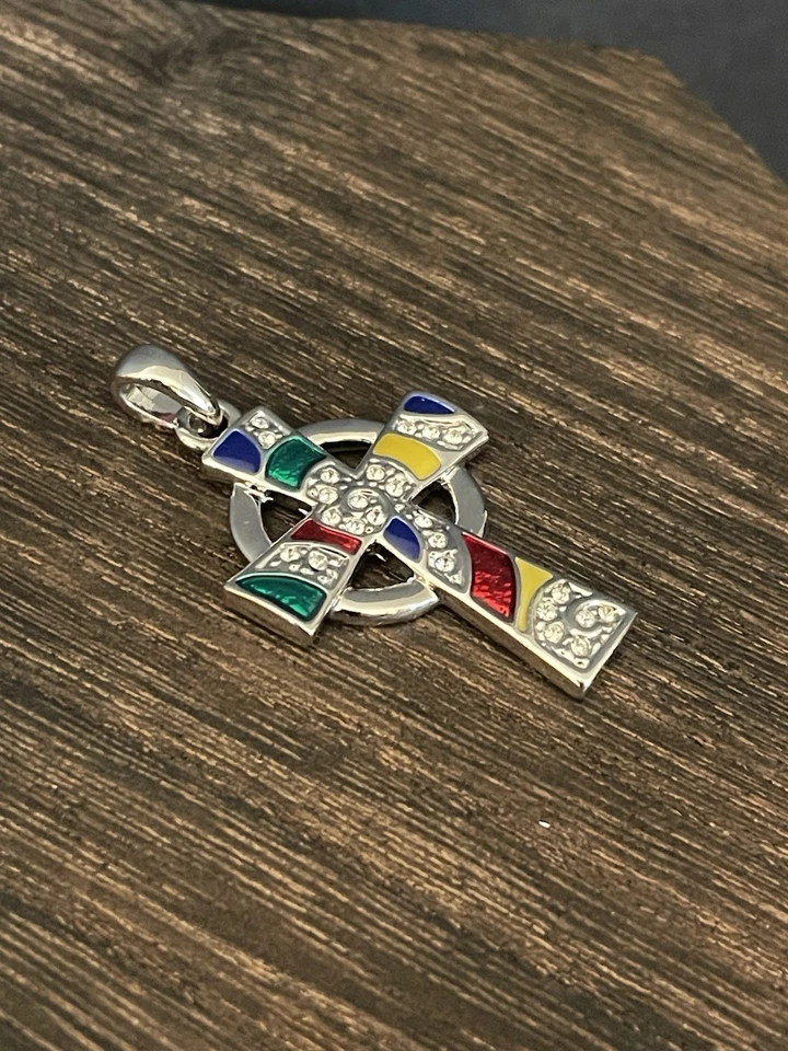 Серебряный тон эмали со стразами кельтский крест подвеска на Тара Ирландии ирландский - Изображение 4 из 4