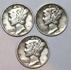 (3) Mercury Dimes - 1943D 1943P 1943S - VF/XF - #0502ED - FREE SHIPPING