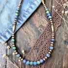 21" NAVAJO Pearl Desert Chrysocolla-Lapis Southwest Native Bead Western Necklace — photo 4