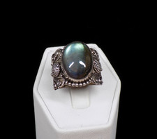 Labradorite Ring 925 Sterling silver Scroll Detail Oval Stone Size 7.5