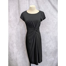 Liz Claiborne Black Twist Front Sheath Dress Short Sleeve Scoop Neck Size 4 C318