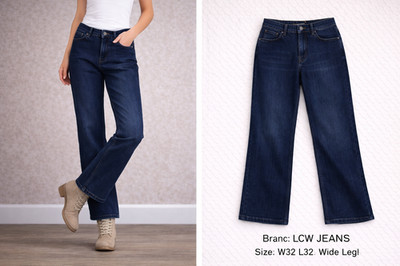 LCW Jeans Women s Wide Leg Dark Wash Denim Jeans W32 L32 Casual Blue Pants
