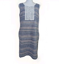 Talbots Factory Sheath Dress Womens 12 Blue Chambray Stripe Sleeveless Cotton