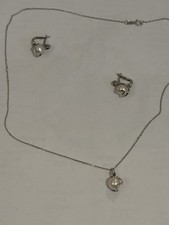 Pearl Jewelry Set Silver Tone Necklace Pendant & White Round Clip-On Earrings