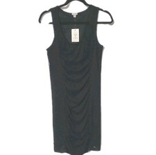 Guess M Bodycon Sheath Blk Stretch Sleeveless Knit Lace Ruched Midi Dress NWT