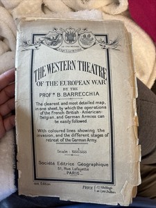 1918 WWI Western Theatre of the European War Map B. Barrecchia Paris Foldout