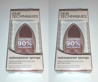 2x REAL TECHNIQUES Makeupsaver Blending Sponge NIB Absorbs 90% Less Makeup