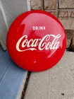 c.1949 Original Vintage Drink Coca Cola Button Sign Metal 12 Inch Soda Gas Oil